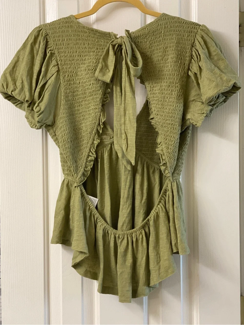 Free People Charlotte Smocked Deep V-Neck Peplum Top — Size Large NWT